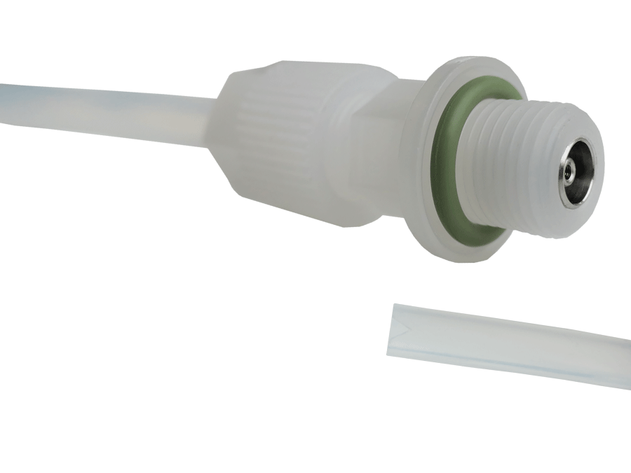 Vanne anti-retour avec tuyau à l'entrée du cylindre de dosage