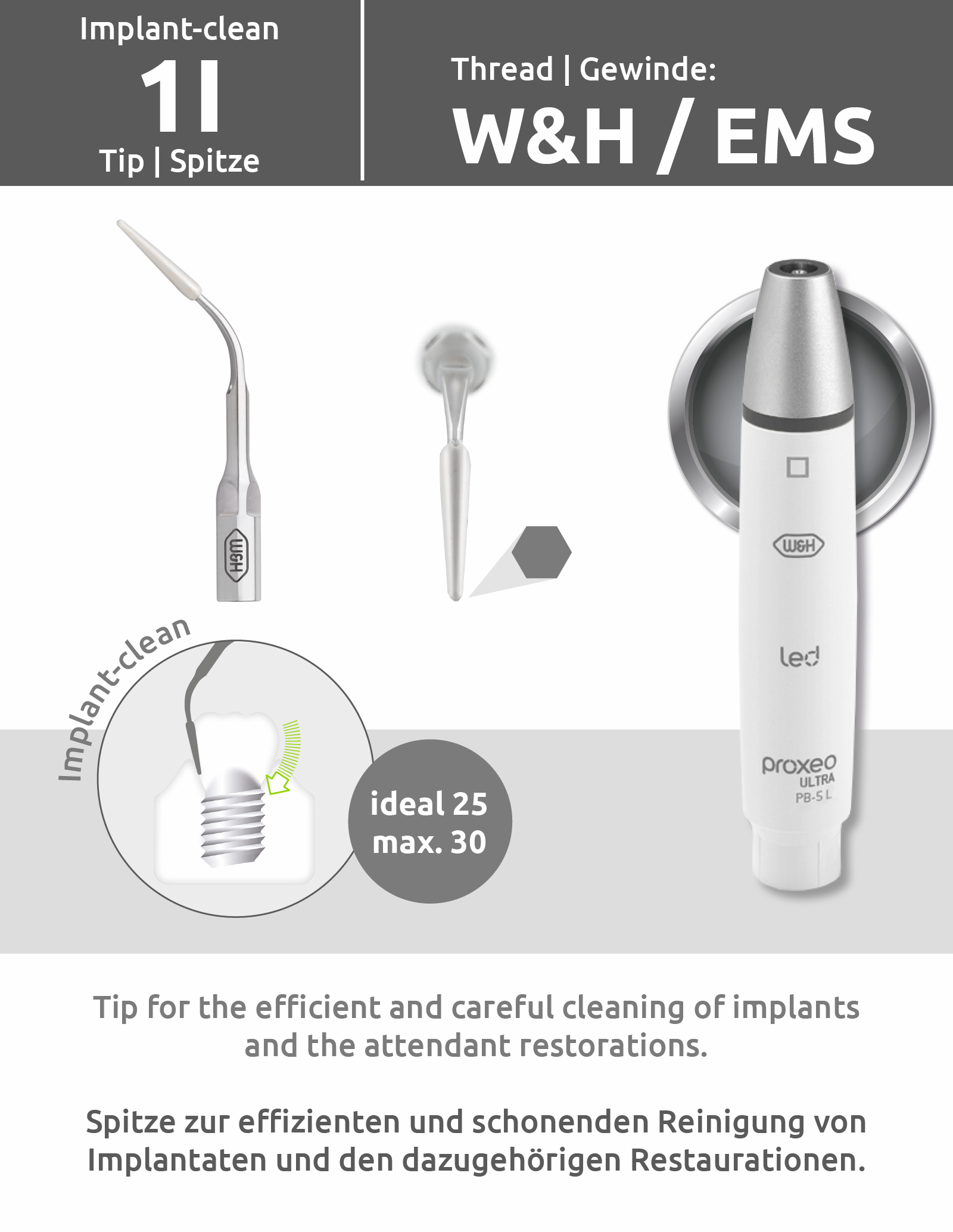 Spitzen-Set 1L (3 Stck) (W&H/EMS Gewinde)  Implant-clean mit Wechsler
